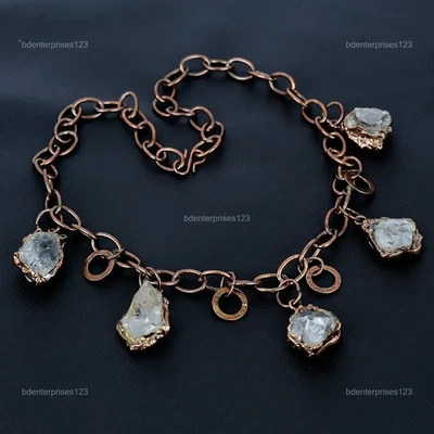 Collar de cadena electroformada de piedras preciosas áspera de topacio blanco Pentágono de cobre joyería Foto 1 de 4