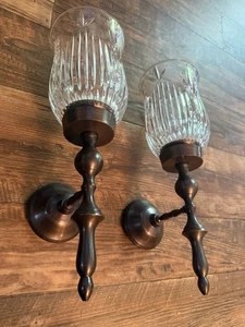 Vintage Wall Sconces Candelabras Set of 2 Ornate Brass Cut Glass Elegant Nice - Picture 1 of 9