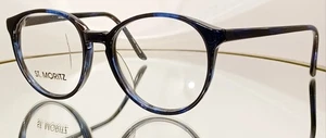 Vintage ST. MORITZ NORRIS Eyeglasses BLUE New Plastic 52-18-140 Hong Kong - Picture 1 of 14