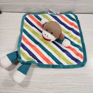 Baby Starters Sock Monkey Rattle Striped Security Blanket Lovey Satin - Picture 1 of 4