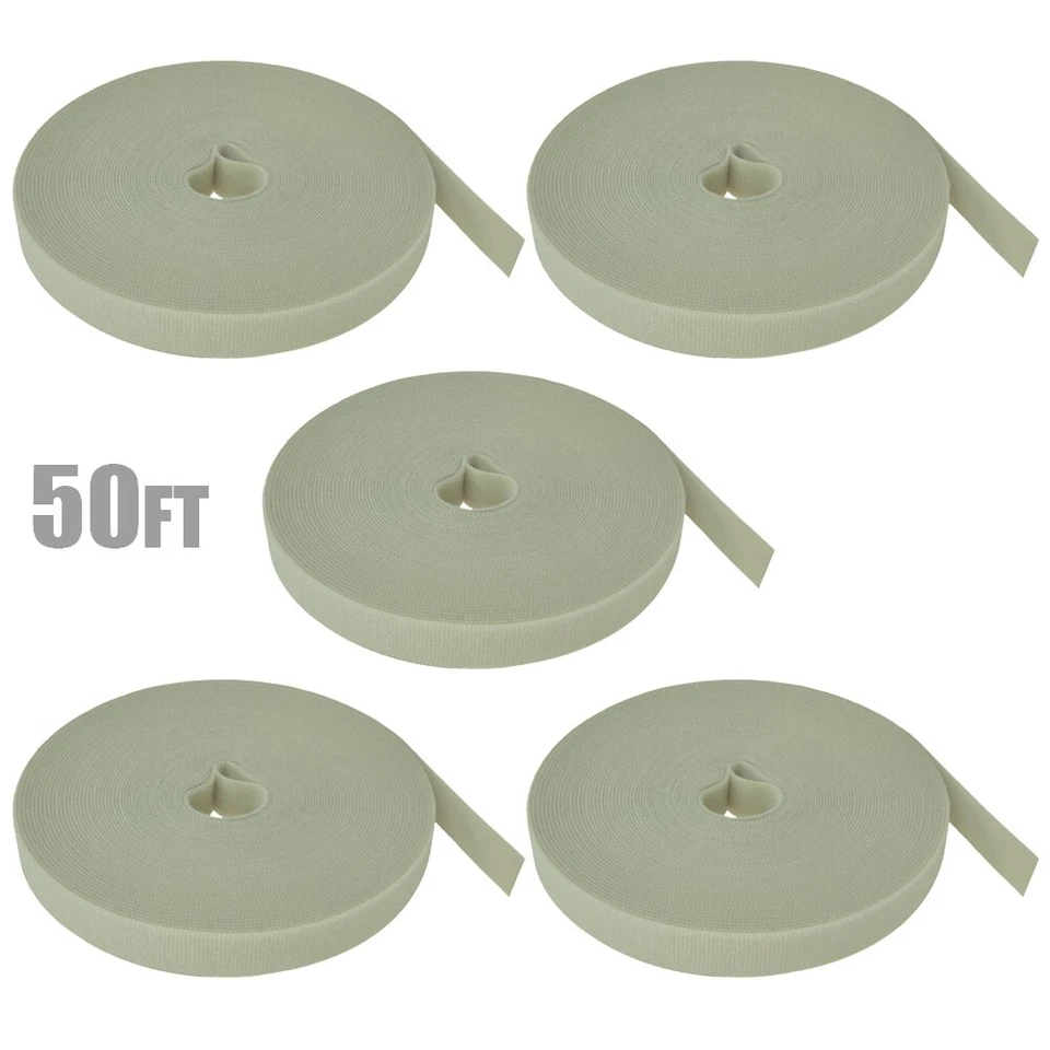 5 Pcs 50FT Roll Reusable Hook Loop Self Attaching Cable Tie Fastening Tape Gray - Image 1 of 4