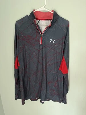 Under Armour Run Mens 1/4 Zip Pullover Long Sleeve Red Gray Sz XL $75+ - Image 1 of 3