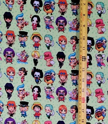 ONE PIECE CHIBI ANIME GREEN  FABRIC (HALF-YARD OR 1-YARD) - Image 1 of 4