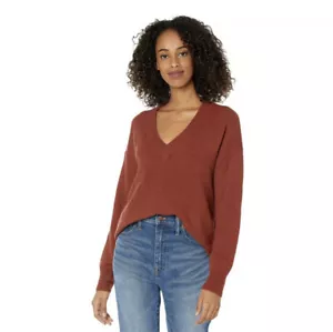 Madewell Bartlett V-neck Pullover Rust Sweater Merino Wool Alpaca Blend Sz M - Picture 1 of 11
