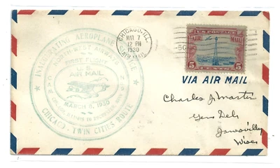 U.S. Air Mail First Flight Cover - Chicago-Twin Cities Route - March 8, 1930 - Image 1 of 2