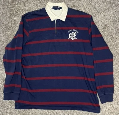 Camisa de Rugby Vintage Años 90 Polo Deportivo RLPC Garabateado Ralph Lauren Rayas XL Foto 1 de 4