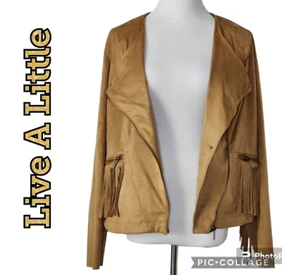 LIVE A LITTLE Jacket Suade Look Camel Color Diagonal Zipper Size X-Large  - Image 1 of 4