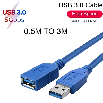 USB 3.0 High Speed extension Cable Lead A Male To Female Extension Extender-Blue - Image 1 of 4