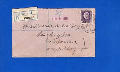 NEW ZEALAND TO USA, REGISTERED COVER, 1935, WHANGAREL CANCEL - Image 1 of 2