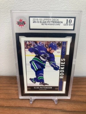 2018-19 UPPER DECK #R-10 ELIAS PETTERSSON GLOSSY RETRO ROOKIE CARD KSA GRADED 10 - Image 1 of 2