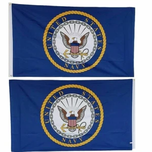 3X5 US Navy EMBLEM LOGO DOUBLE SIDED 2ply FLAG 3ft x 5ft Banner GROMMETS 200D - Picture 1 of 3