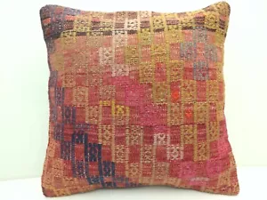 Boho Pillow 16x16 Bedroom Pillow, Throw Pillows, Kilim Pillow Cover, Rug Cushion - Picture 1 of 7