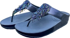 Fit Flops Cha Cha Women’s US Size 11 Beaded Sandals Navy Blue Style 336-128 Flip - Picture 1 of 8