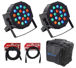 (2) Rockville FHB-118 LED RGB DMX LED PAR Can Wash Lights+(2) Cables+Carry Bag - Picture 1 of 11