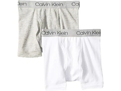 Paquete de 2 calzoncillos boxer elásticos Calvin Klein L21706 Big Kids blancos grises de algodón talla XL Foto 1 de 2