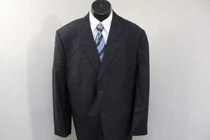 Kenneth Cole 2 Piece Suit Black Pinstriped Mens Size 44 R Pants 37 x 29 - Picture 1 of 18