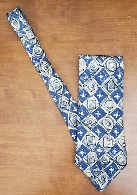 Corbata de cuello Leonardo vintage para hombre 100 % seda azul geométrico casi como nueva Foto 1 de 2