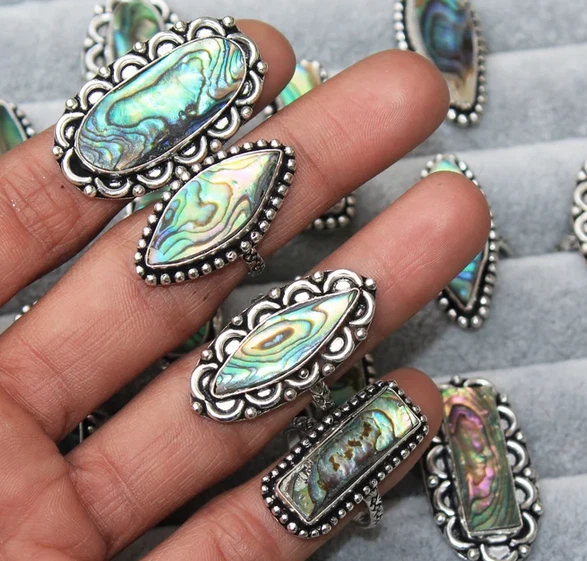Anillos de cristal concha de abulón para mujer hechos a mano anillos atractivos concha de abulón ~ Foto 1 de 2