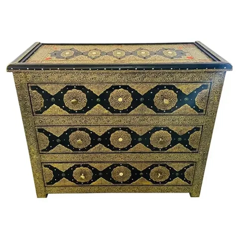 Palatial Hollywood Regency Commode, Chest, Nightstand in Brass and Ebony Cover
