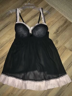 CINEMA ETOILE SEDUCTIVE WEAR 2 piezas negro rosa volante babydoll acento estrás** Foto 1 de 4