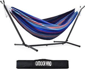 Portable Double Hammock with Sturdy 550lbs Stand - Ideal for Outdoor Lounging - Picture 1 of 9