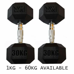 FXR Sports Hex Rubber Dumbbell Hexagonal Gym Weights Dumb Bell 1kg - 60kg - Picture 1 of 1