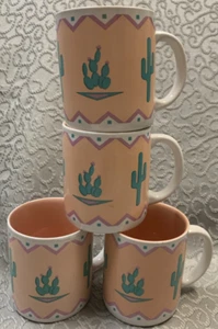 Kaktus Kaffeebecher von K.I.C Vintage Southwestern Pastell 4er Set 10 0z. Tassen LESEN - Bild 1 von 7