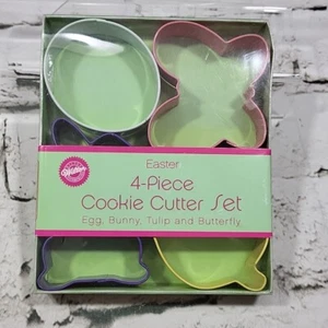 Wilton Easter Cookie Cutter Set of 4 Egg Bunny Tulip Butterfly Metal 2308-1045 - Picture 1 of 4