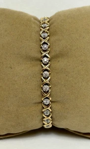 ELEGANTES 10K GELBGOLD 1/4 Karat DIAMANT XO TENNISARMBAND 7" - Bild 1 von 14