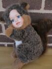 Squirrel 11" Tall  Sitting Plush Stuffed Brown Mix Fur Look Porcelian Doll Face