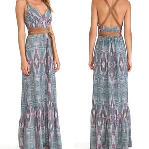 Leather Strap Silk Maxi Ikat Tribal Tweed Twelfth Street Cynthia Vincent XS S - Picture 1 of 6