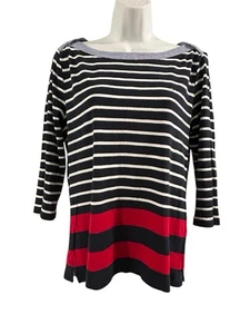 Tommy Hilfiger 3/4 Sleeve Split Hem Striped Top Womens Size L Blue White Red - Picture 1 of 8