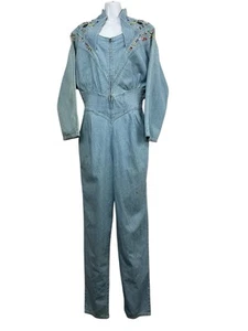 Vintage Western Jeans Jumpsuit Gr. M blau Schmuck Strass Cowgirl Festival - Bild 1 von 9