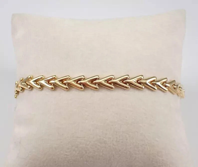 Vintage 14K Yellow Gold PlatedChevron Link Unique Estate V Shape Tennis Bracelet - Image 1 of 4