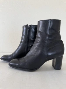 Naturalizer Black Leather Ankle Boots Size 8 Side Zip Square Toe Short Boot - Picture 1 of 16