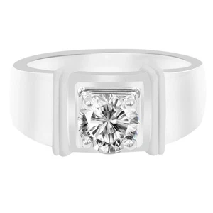 Anello di fidanzamento uomo forma rotonda 0,80 ct D/VVS1 in oro bianco massiccio 14 kt - Foto 1 di 4