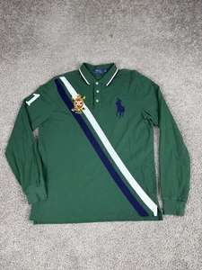 Polo Ralph Lauren Poloshirt Herren Large Grün Langarm Wappen Schärpe Custom Slim - Bild 1 von 10