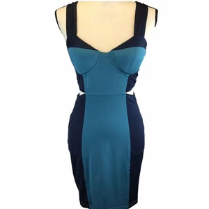 Ark & Co Mini Dress Bodycon Fitted Blue MED Sleeveless Party Cutout Bustier - Picture 1 of 8