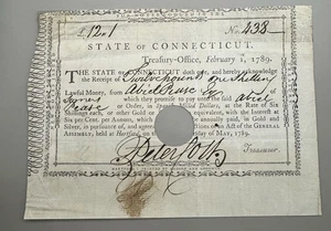 1789 Connecticut Pay Table Treasury Office Colonial Currency Note Peter Colt - Picture 1 of 10