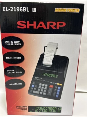 Sharp 12-digit 2-color Ribbon Printer Large Desktop Calculator EL-2196BL New! - Image 1 of 4