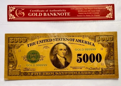 1928 $5000 James Madison Federal Reserve Gold Foil Banknote Protective Holder - Image 1 of 3