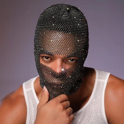 Men's Face Mask Eye Opening Rhinestone Sparkly Womens Mask Hat for Party Cosplay - Image 1 of 4