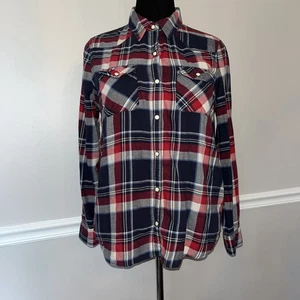 Forever 21 Top Camicia Donna Taglia L Multicolore Plaid Perla Snap Manica Lunga - Foto 1 di 10