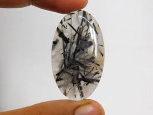 Black Rutile Quartz gemstone Natural Cabochon Loose For Jewelry 50 Cts. ME-4375 - Picture 1 of 4
