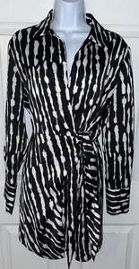 House of Harlow 1960 Sz Medium Black Multicolor Satin Print Wrap Dress EUC - Picture 1 of 12