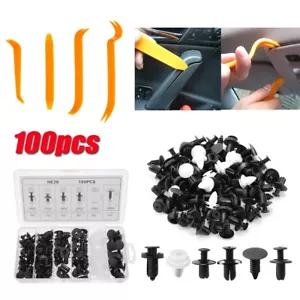 100 piezas Remaches de sujetador de guardabarros de plástico Pin de parachoques para automóvil Clip de empuje + 4 Herramienta de remoción - Imagen 1 de 12