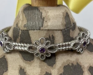 Judith Ripka Sterling Silver Amethyst Triple Flower OPEN Cuff Bracelet Large - Picture 1 of 13