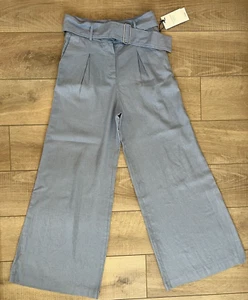 House of Harlow 1960 Hose Leinenmischung weites Bein Gürtel Relaxed Gr. 2 blau Neu mit Etikett - Bild 1 von 9