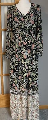 Maxi Vestido Y2K INC Floral con Cinturón para Mujer 4-6 Beige Taupe Cottagecore Boho Fairy Foto 1 de 4