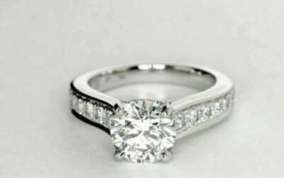 2.07Ct Near White Round Moissanite Engagement Wedding Ring Solid 14K White Gold - Image 1 of 4